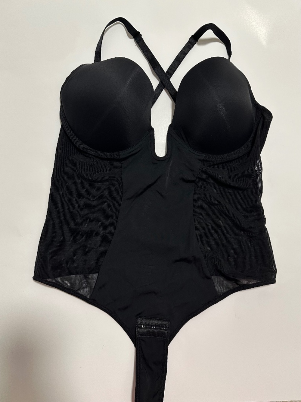 Black Mesh Shapewear Bodysuit with Underwire Cups - Size XL